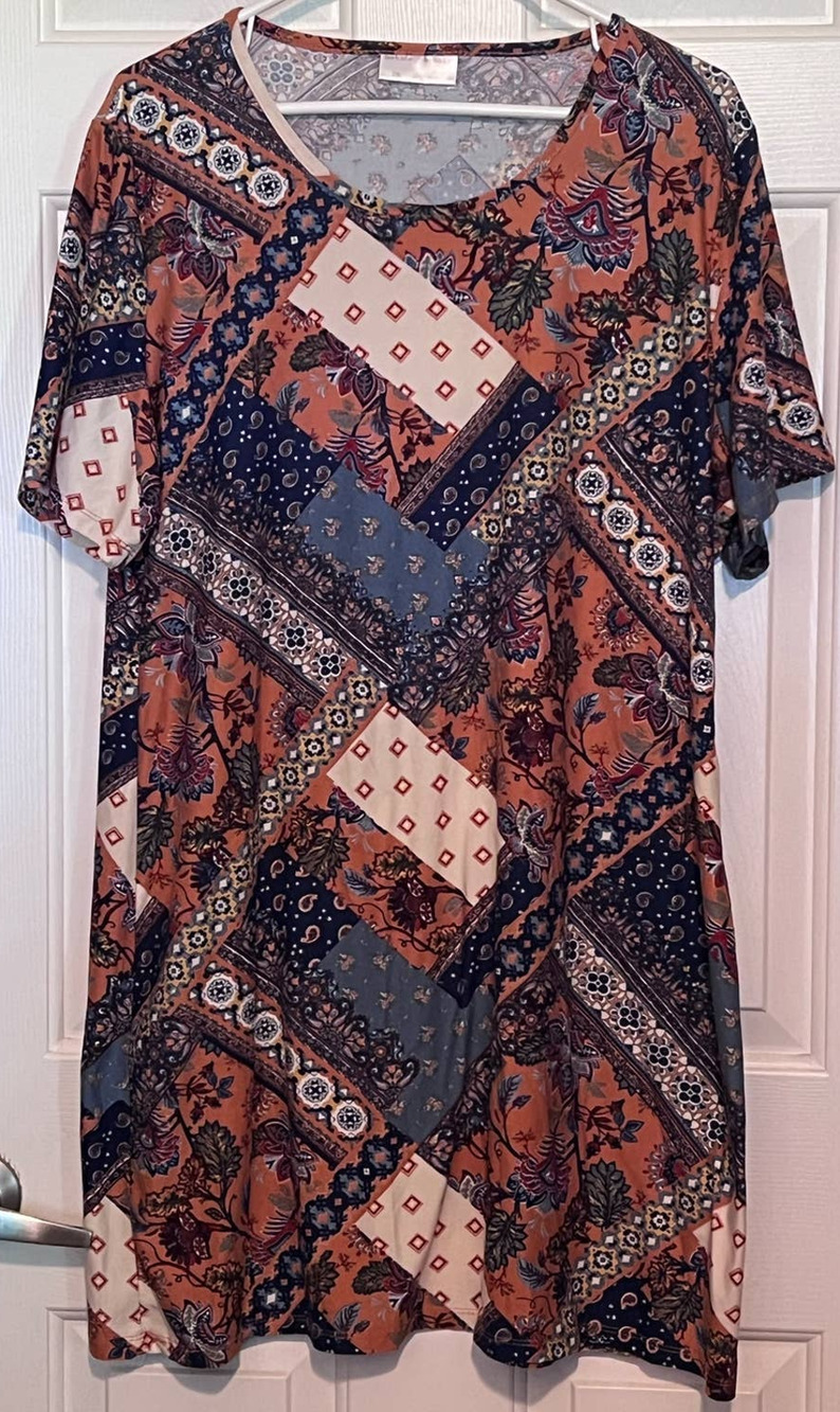 Bobbie Brooks Women's Blue Peach Yellow Short Sleeve Pullover Dress Size 2X